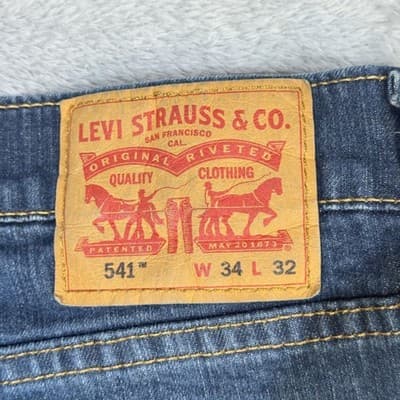 Levis 541 Jeans Mens 34x31 (34x32) Athletic Taper Stretch Denim Medium Wash - Thumbnail 3