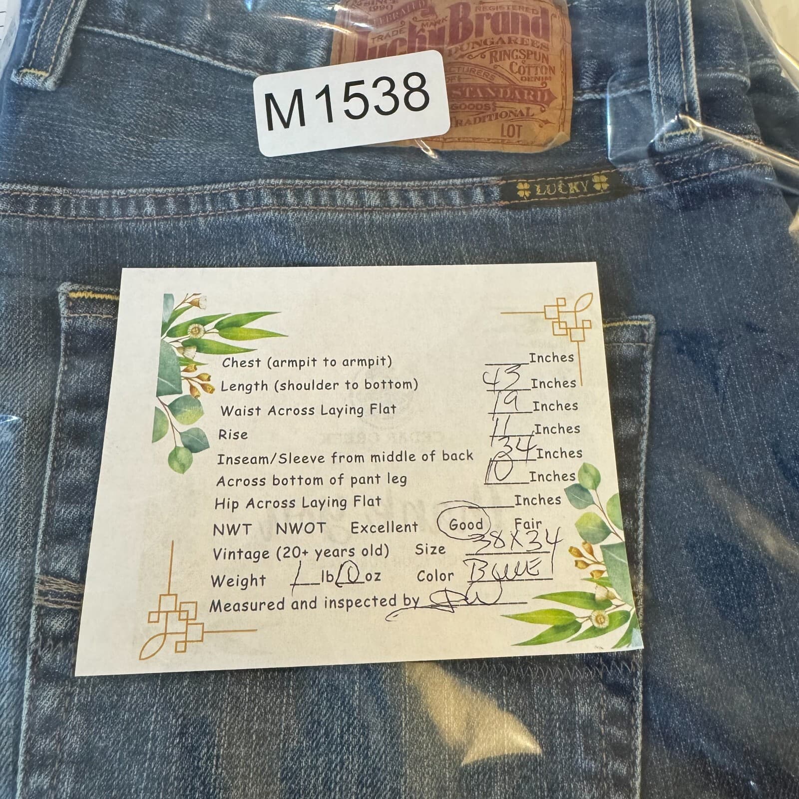 Lucky Brand Miner Jeans Mens 38x34 Slim Bootcut Blue Denim Button Fly - Thumbnail 8