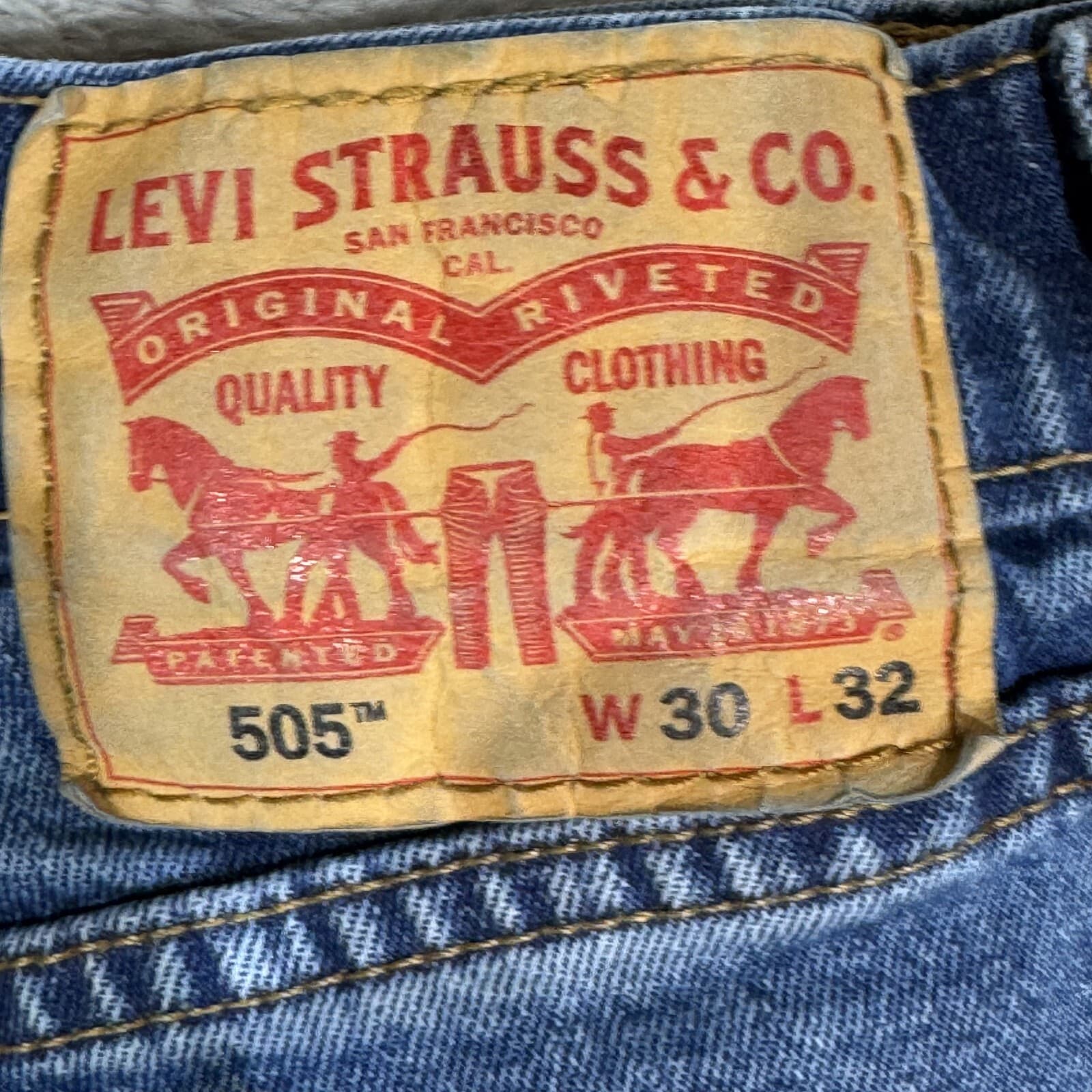 Levis 505 Jeans Mens 30x32 Regular Fit Mid Rise Blue Denim Straight Leg - Thumbnail 3