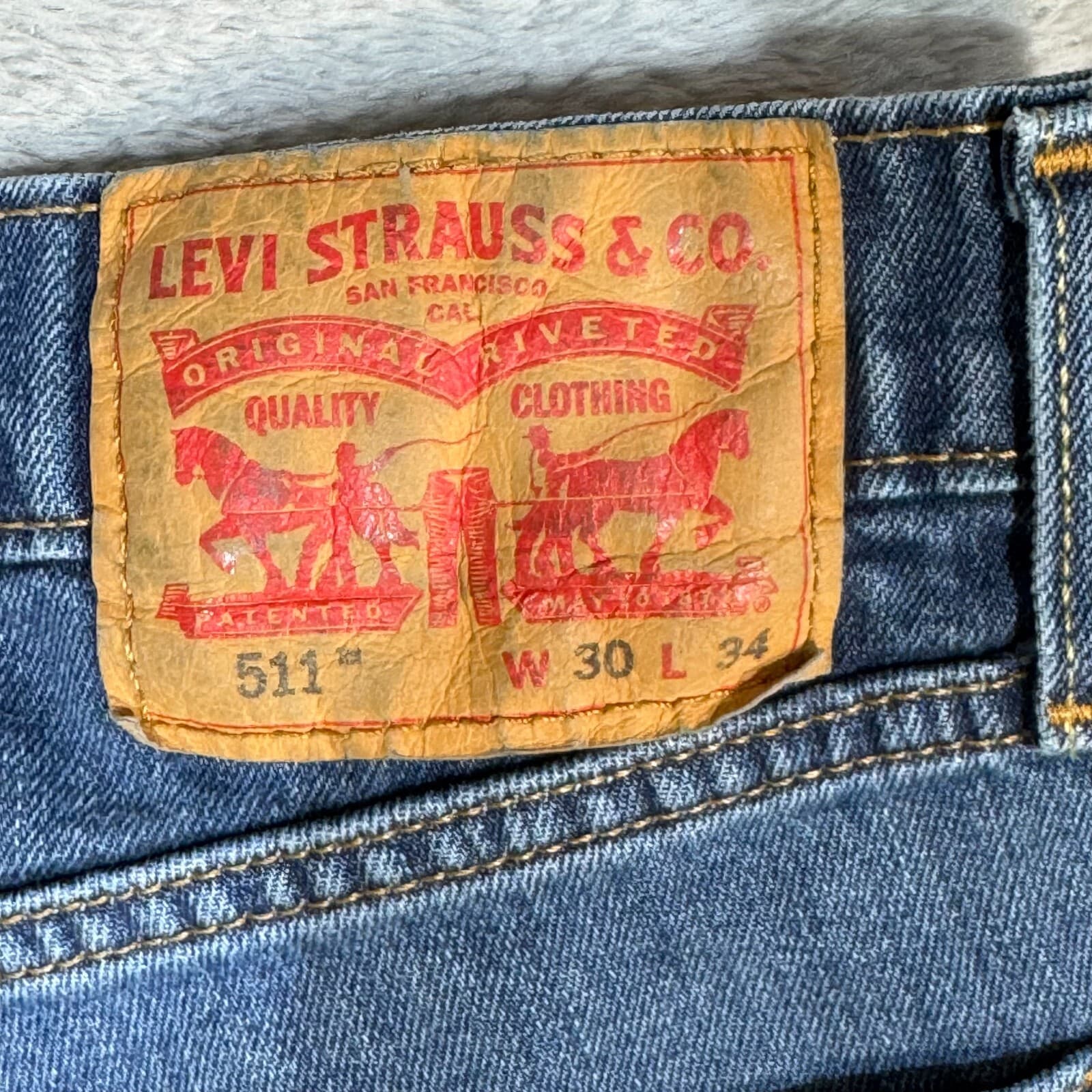 Levis 511 Jeans Mens 30x34 Slim Fit Mid Rise Blue Denim Straight Leg - Thumbnail 10