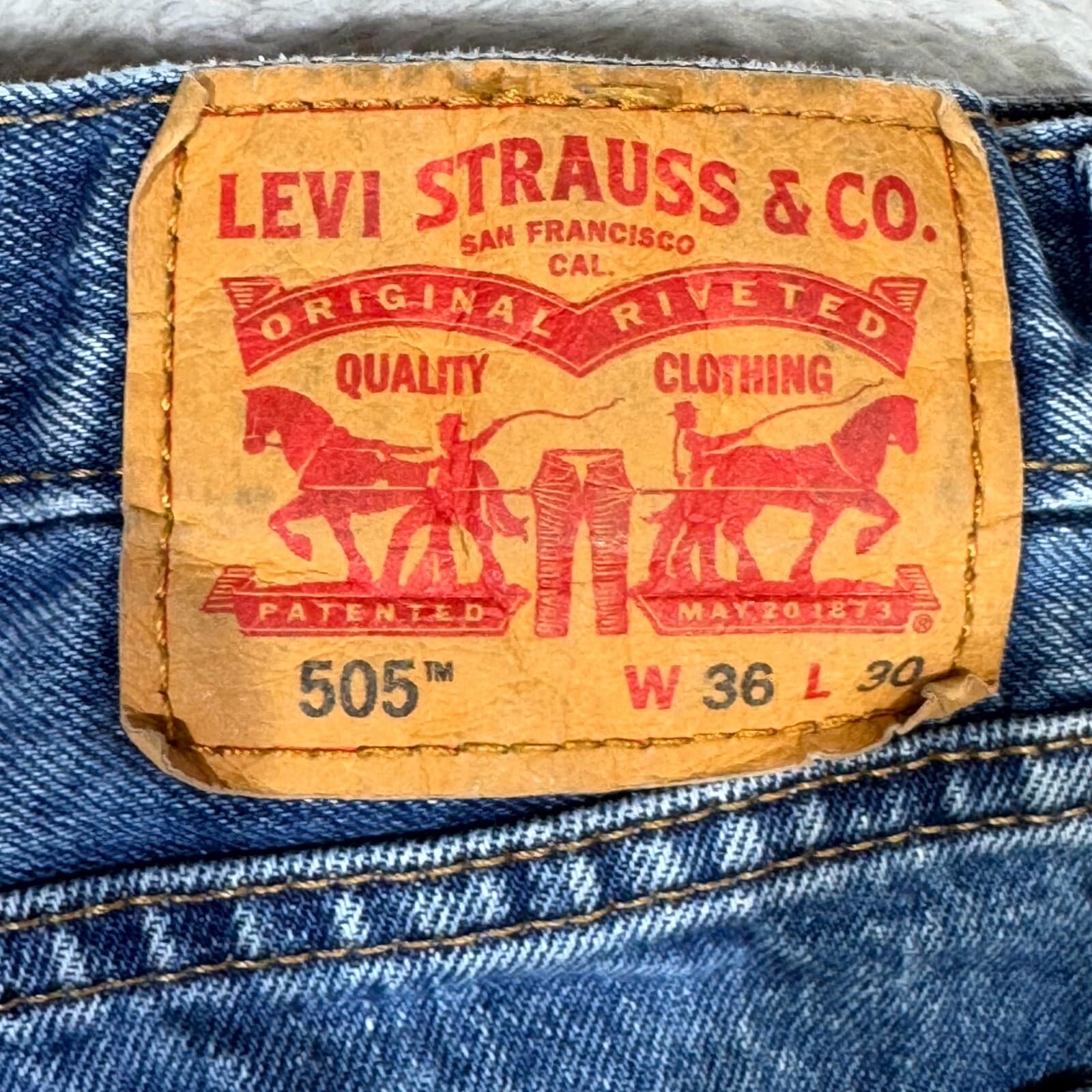Levi’s 505 Men’s Jeans 36X30 Blue Denim Stone Wash Mid-Rise Straight Leg - Thumbnail 10