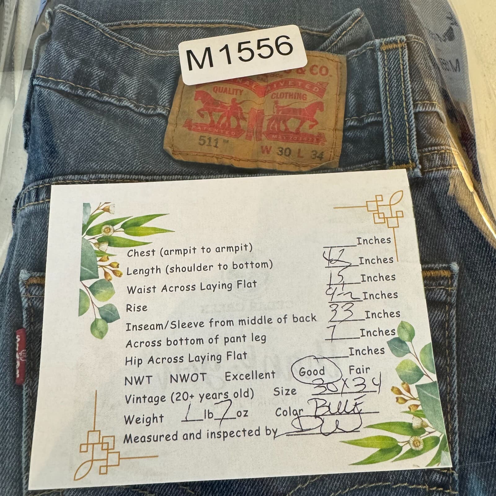 Levis 511 Jeans Mens 30x34 Slim Fit Mid Rise Blue Denim Straight Leg - Thumbnail 8