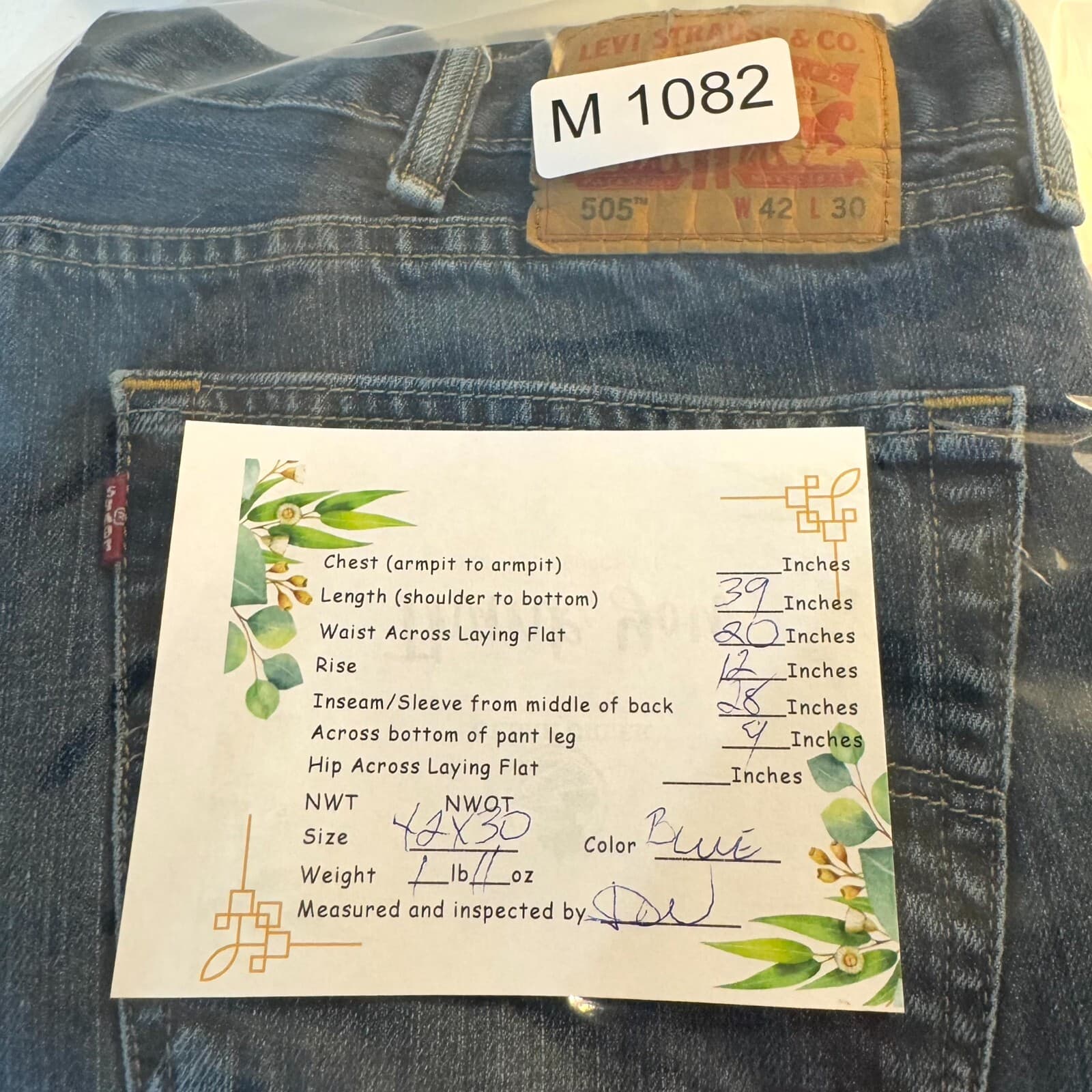 Levi’s 505 Men’s Jeans 42X30 Blue Denim Mid-Rise Straight Leg 100% Cotton - Thumbnail 15