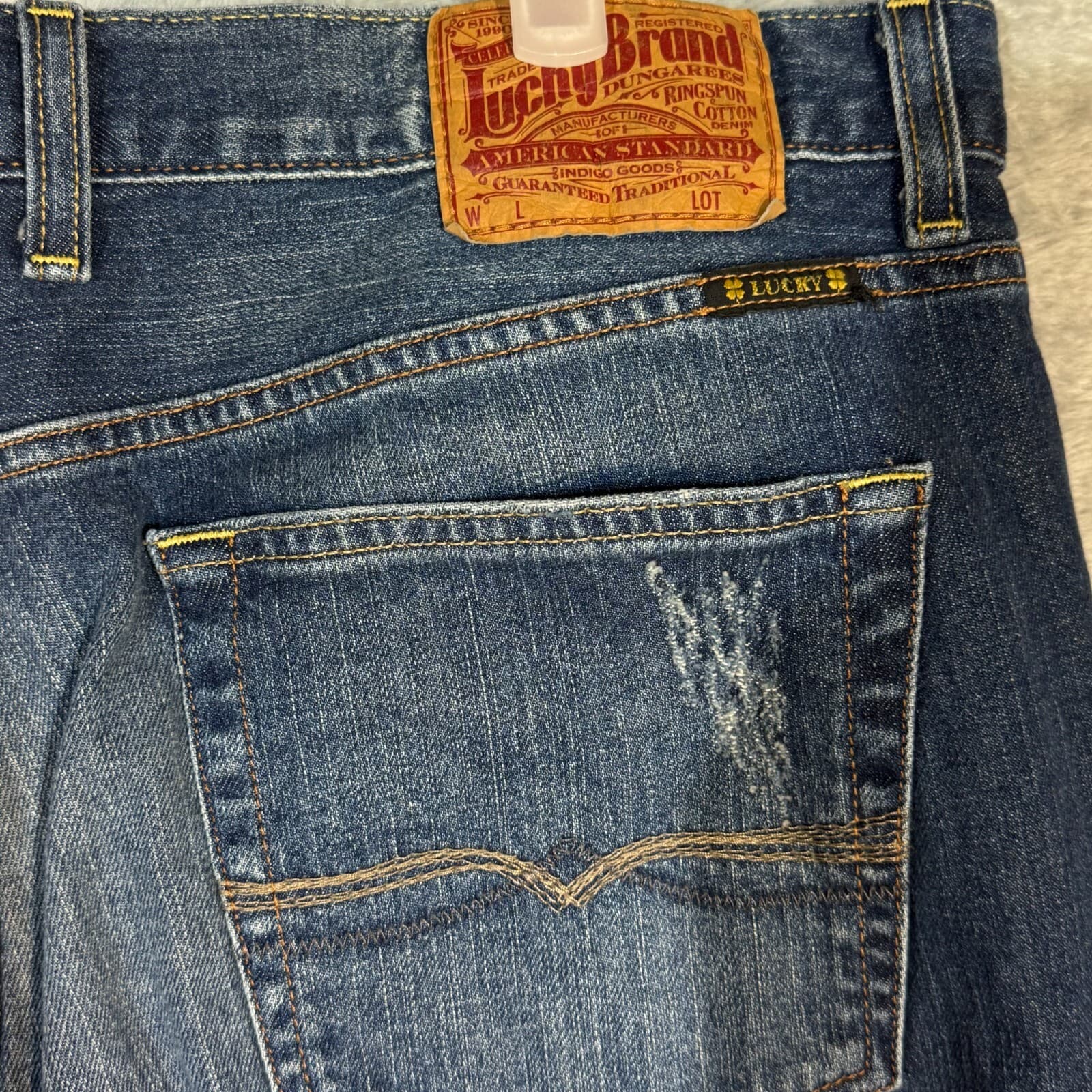 Lucky Brand Miner Jeans Mens 38x34 Slim Bootcut Blue Denim Button Fly - Thumbnail 3