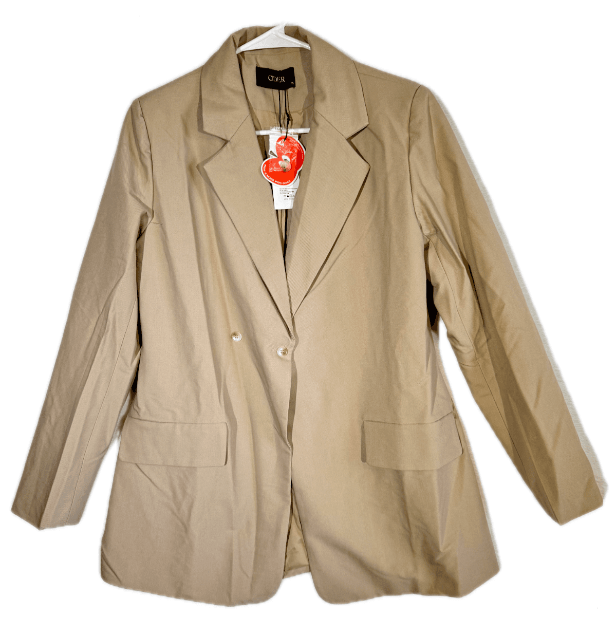 Cider Women’s Beige Polyester Tweed Blazer Jacket S – Notch Lapel, Machine Wash - Image 1