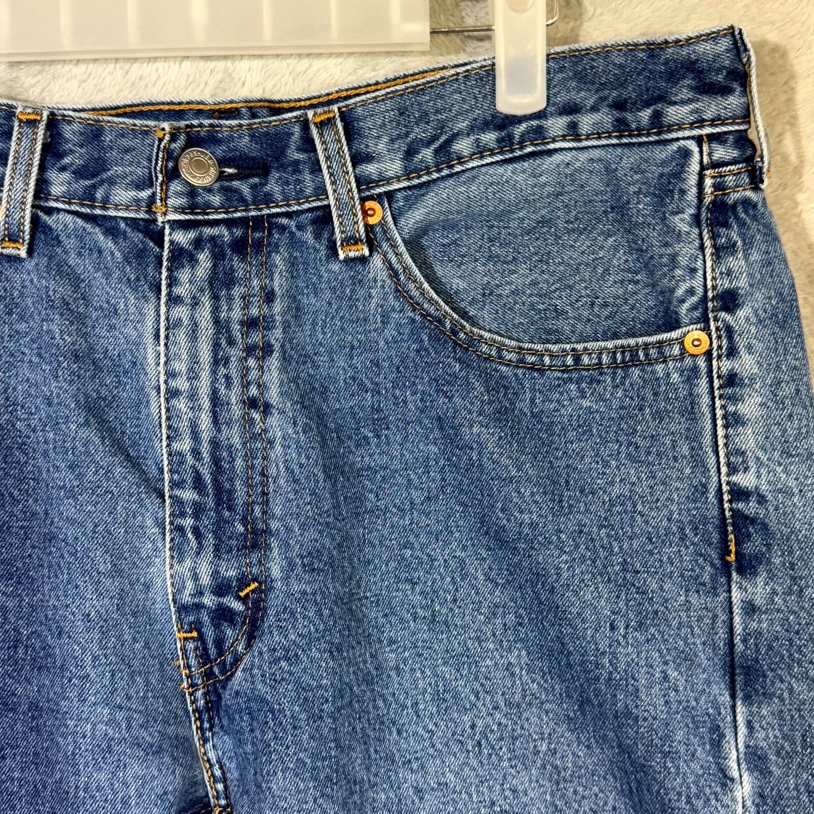 Levi’s 505 Men’s Jeans 36X30 Blue Denim Stone Wash Mid-Rise Straight Leg - Thumbnail 4