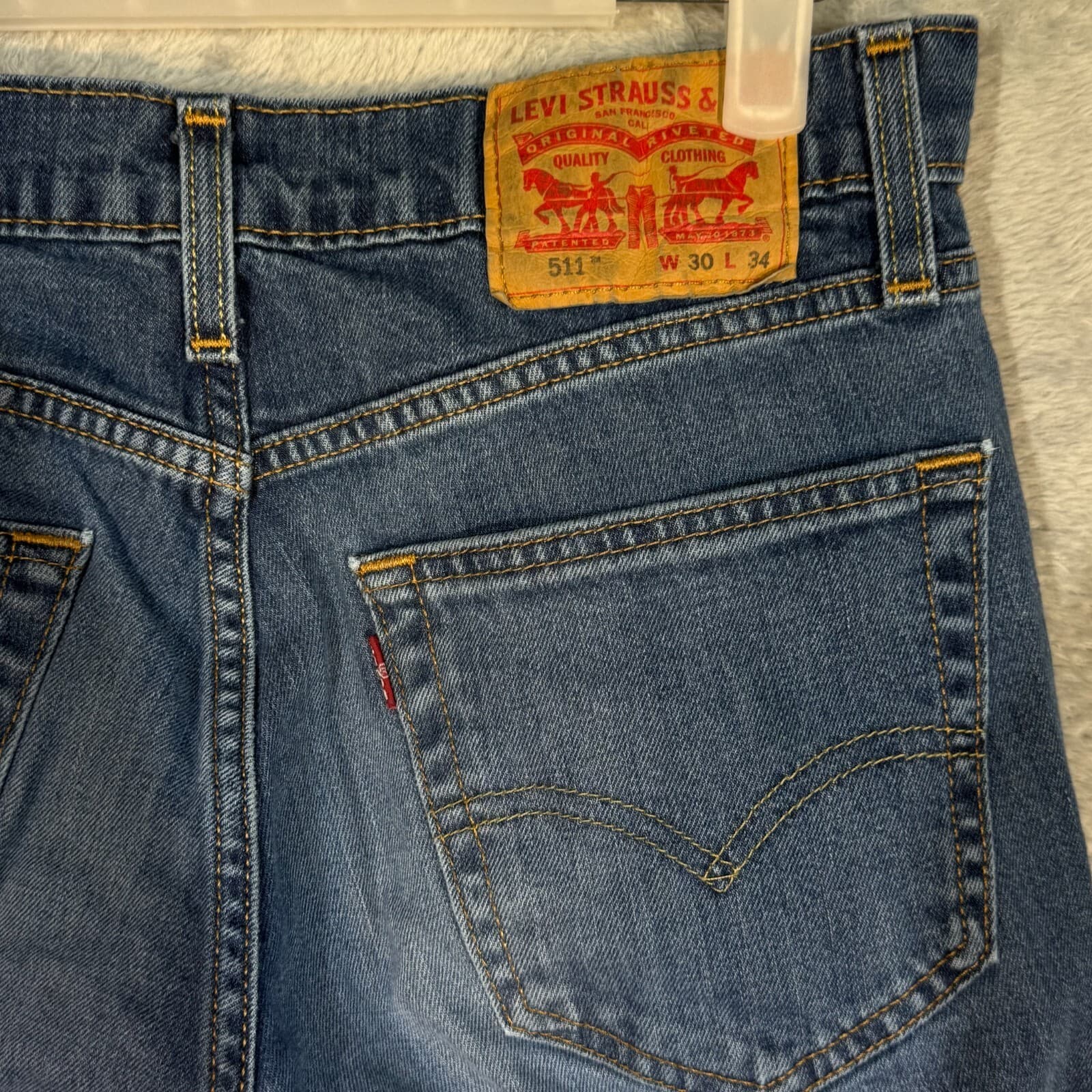 Levis 511 Jeans Mens 30x34 Slim Fit Mid Rise Blue Denim Straight Leg - Thumbnail 7