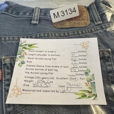 Vintage Levis 550 Jeans Mens 42x30 Blue Relaxed Tapered Frayed Denim Distressed - Thumbnail 10