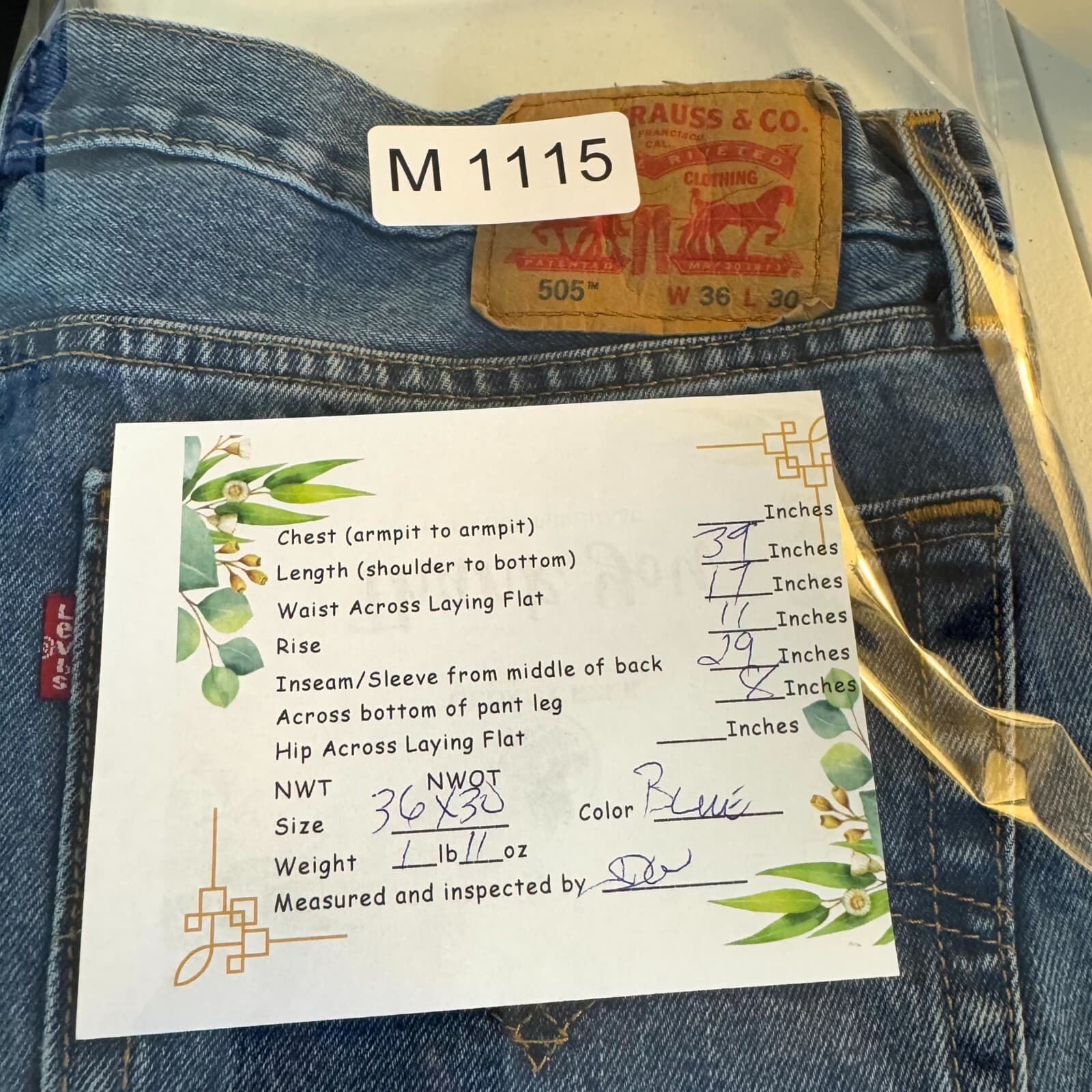 Levi’s 505 Men’s Jeans 36X30 Blue Denim Stone Wash Mid-Rise Straight Leg - Thumbnail 9