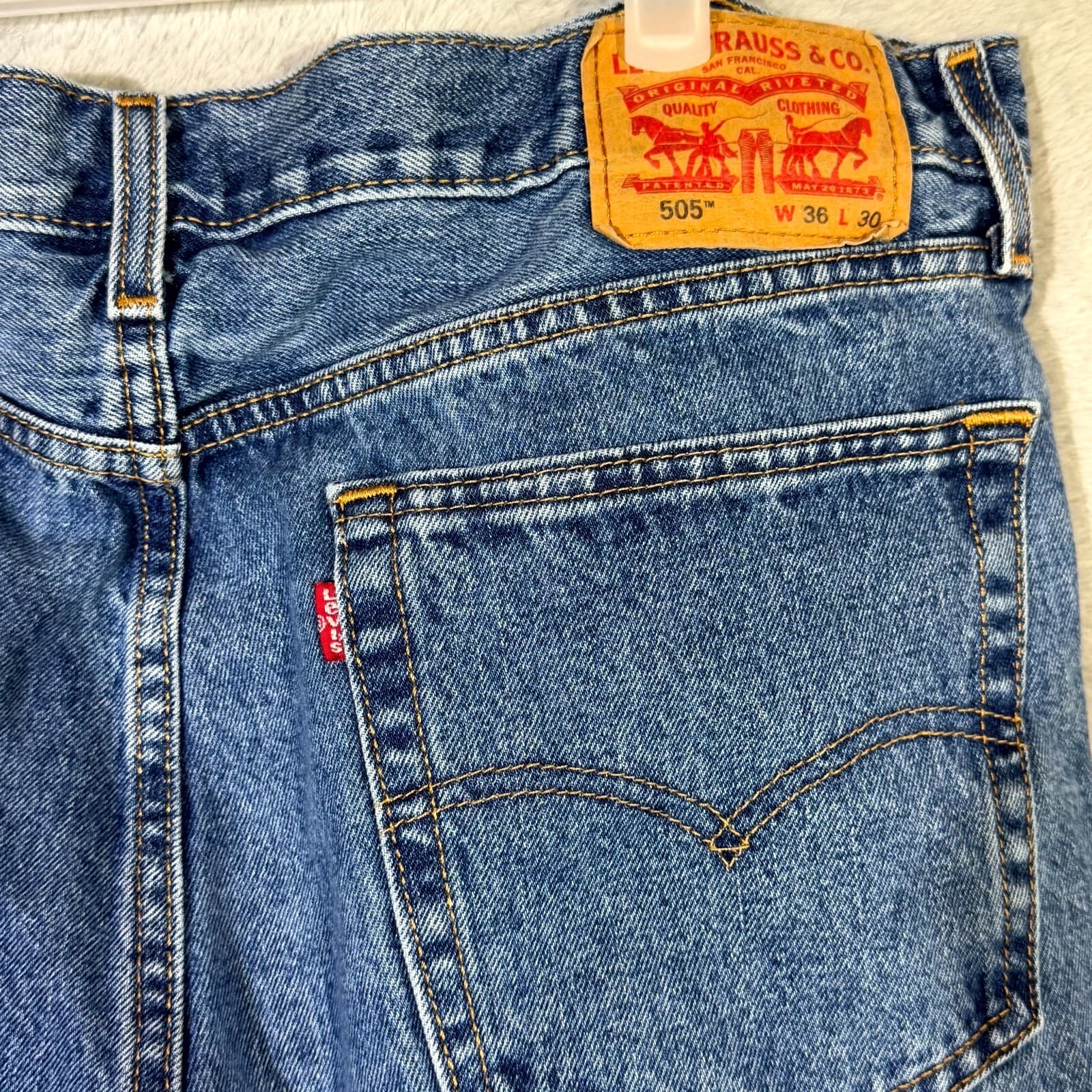 Levi’s 505 Men’s Jeans 36X30 Blue Denim Stone Wash Mid-Rise Straight Leg - Thumbnail 7