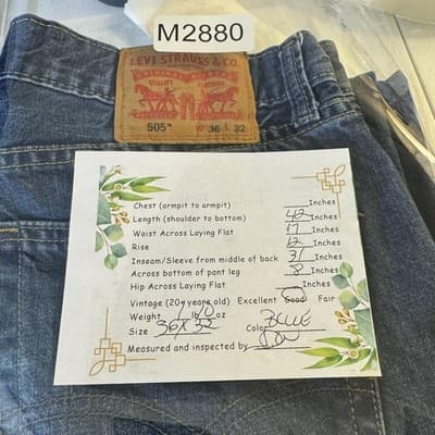 Levis 505 Jeans Mens 36x32 Blue Straight Leg Denim Zip Fly Regular Fit - Thumbnail 8