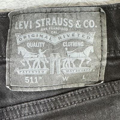 Levis 511 Jeans Mens 46x30 Black Slim Fit Stretch Denim Mid Rise Zip Fly - Thumbnail 3