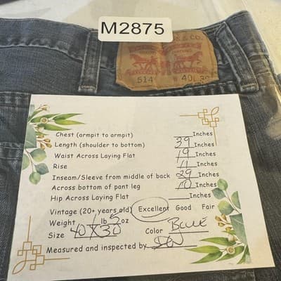 Levis 514 Jeans Mens 40x30 Blue Straight Leg Denim Low Rise Zip Fly - Thumbnail 9