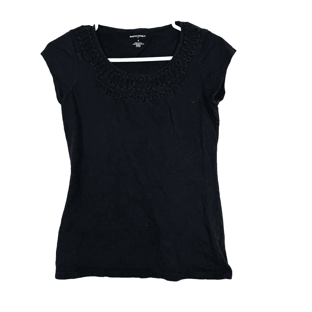 Banana Republic Women's Black Scroll Work Crew Neck Cap Sleeve Blouse S W 216 - Image 1