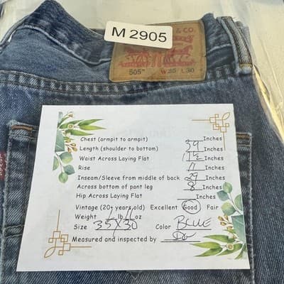 Levi's 505 Jeans Mens 35x30 Blue Denim Straight Leg 100 Cotton Classic - Thumbnail 11