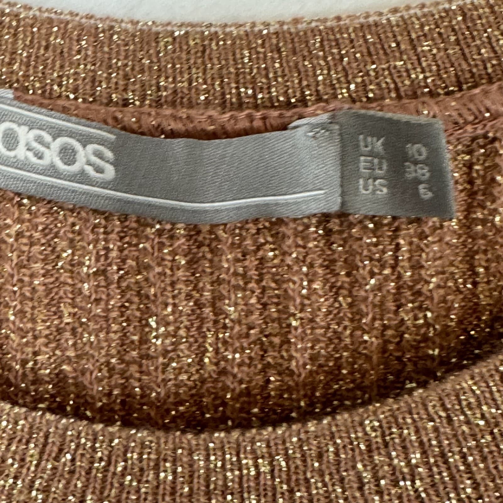 ASOS Tunic Sweater Women’s 6 Brown Copper Sparkle Ribbed Pullover Acrylic W 317 - Thumbnail 6