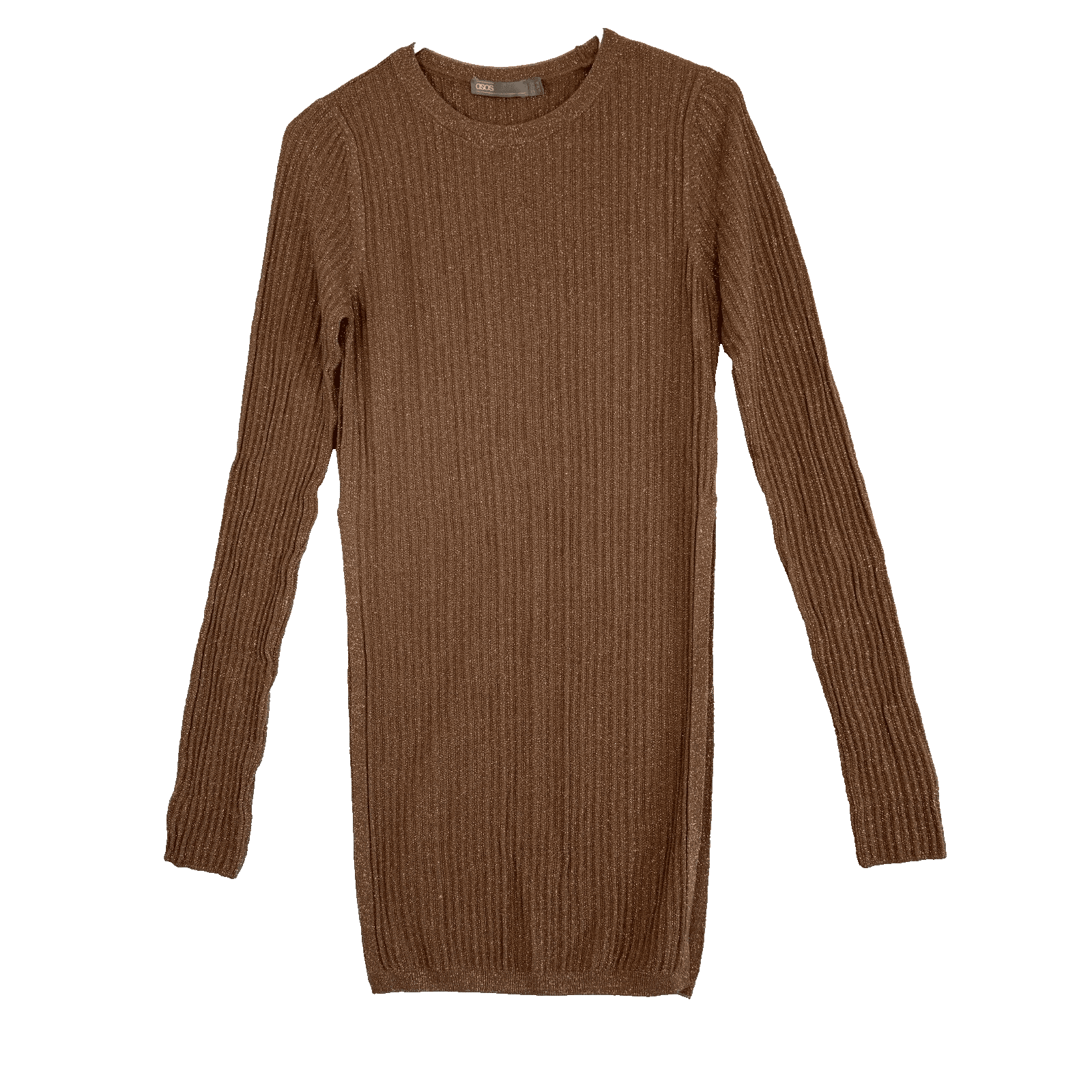 ASOS Tunic Sweater Women’s 6 Brown Copper Sparkle Ribbed Pullover Acrylic W 317 - Image 1
