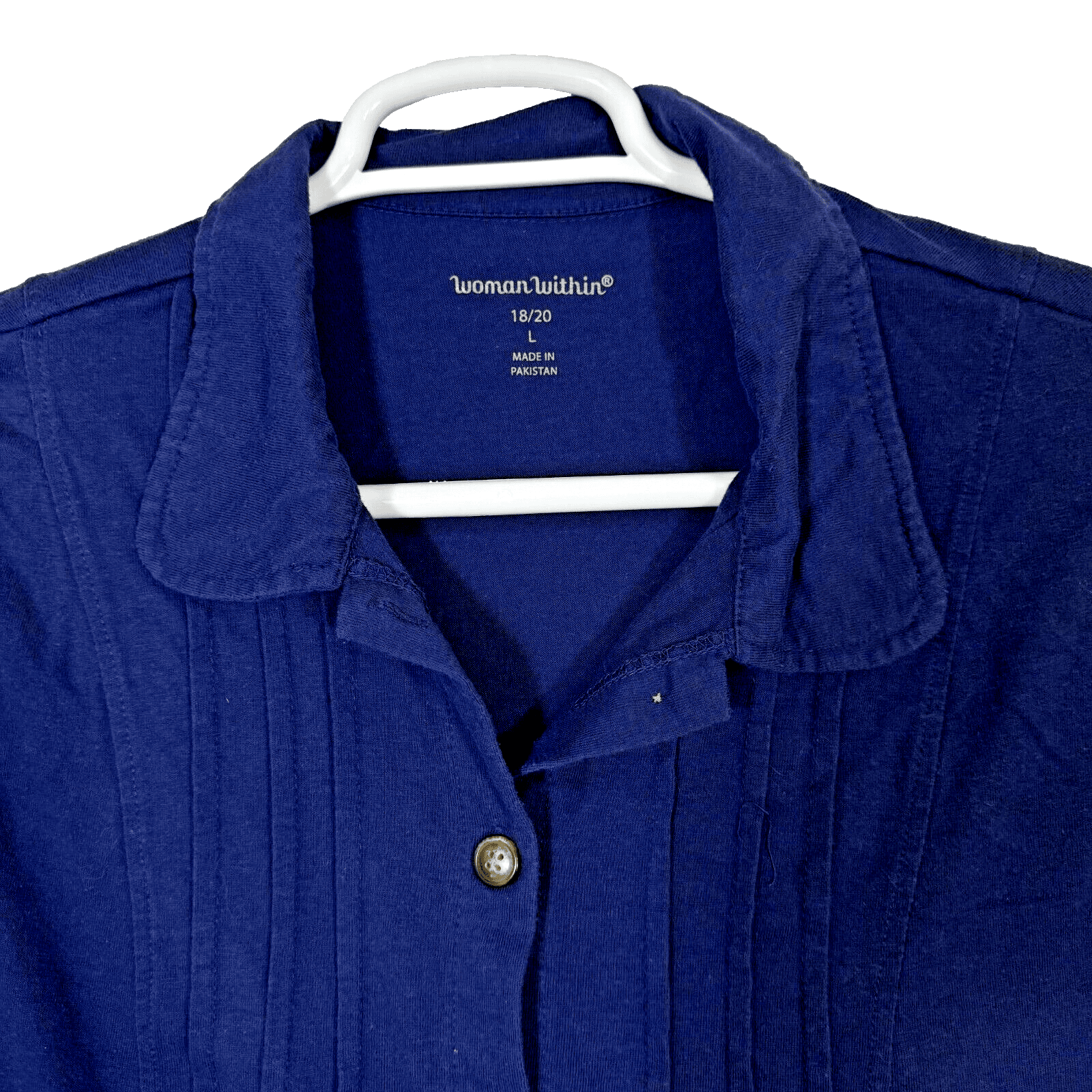 Woman Within Womens Plus 18/20 Pintucked Button-Down Shirt Navy Blue Cotton W313 - Thumbnail 4