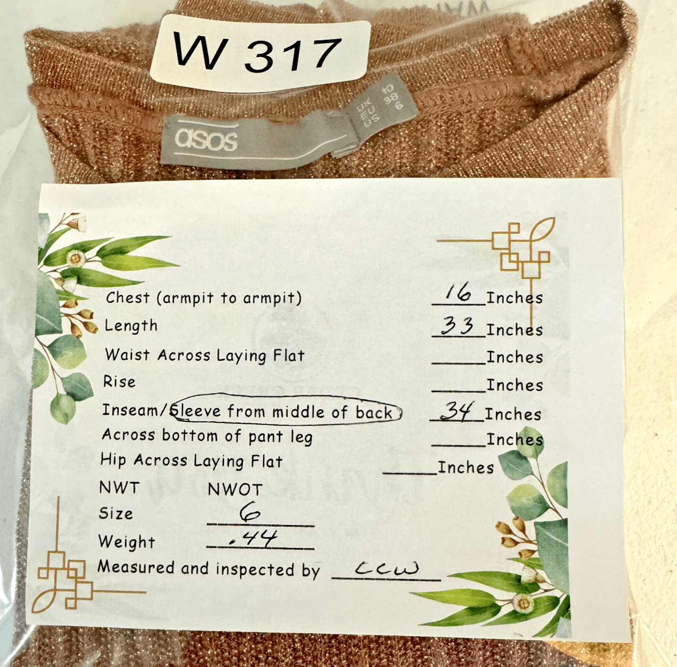 ASOS Tunic Sweater Women’s 6 Brown Copper Sparkle Ribbed Pullover Acrylic W 317 - Thumbnail 8