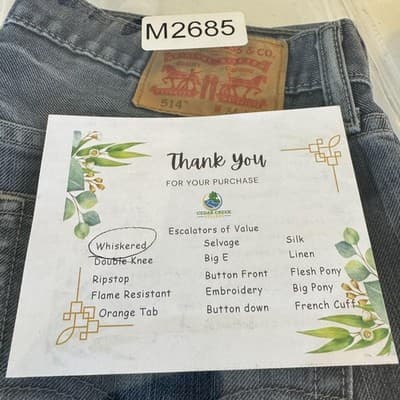 Levis 514 Jeans Mens 34x32 Blue Whiskered Straight Leg Denim Pants Worn Hem - Thumbnail 9