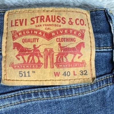 Levis 511 Jeans Mens 40x32 Blue Slim Fit Stretch Denim Whiskered Classic - Thumbnail 3