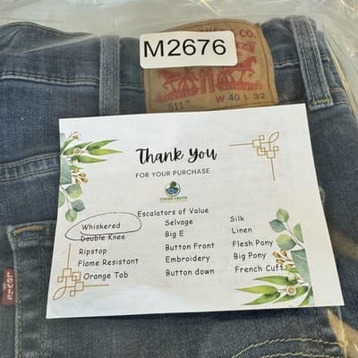 Levis 511 Jeans Mens 40x32 Blue Slim Fit Stretch Denim Whiskered Classic - Thumbnail 8