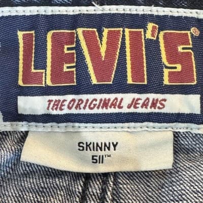 Levis 511 Jeans Mens 34x30 Blue Skinny Fit Whiskered Denim Stretch Medium Wash - Thumbnail 6