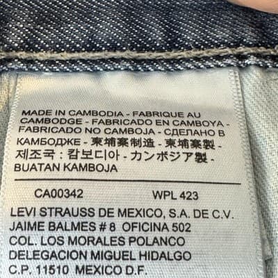 Levis 514 Jeans Mens 34x32 Blue Whiskered Straight Leg Denim Pants Worn Hem - Thumbnail 4