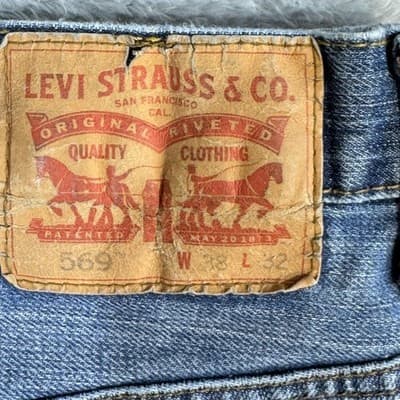 Levis 569 Jeans Mens 38x32 Relaxed Straight Heavyweight Whiskered Distressed - Thumbnail 4
