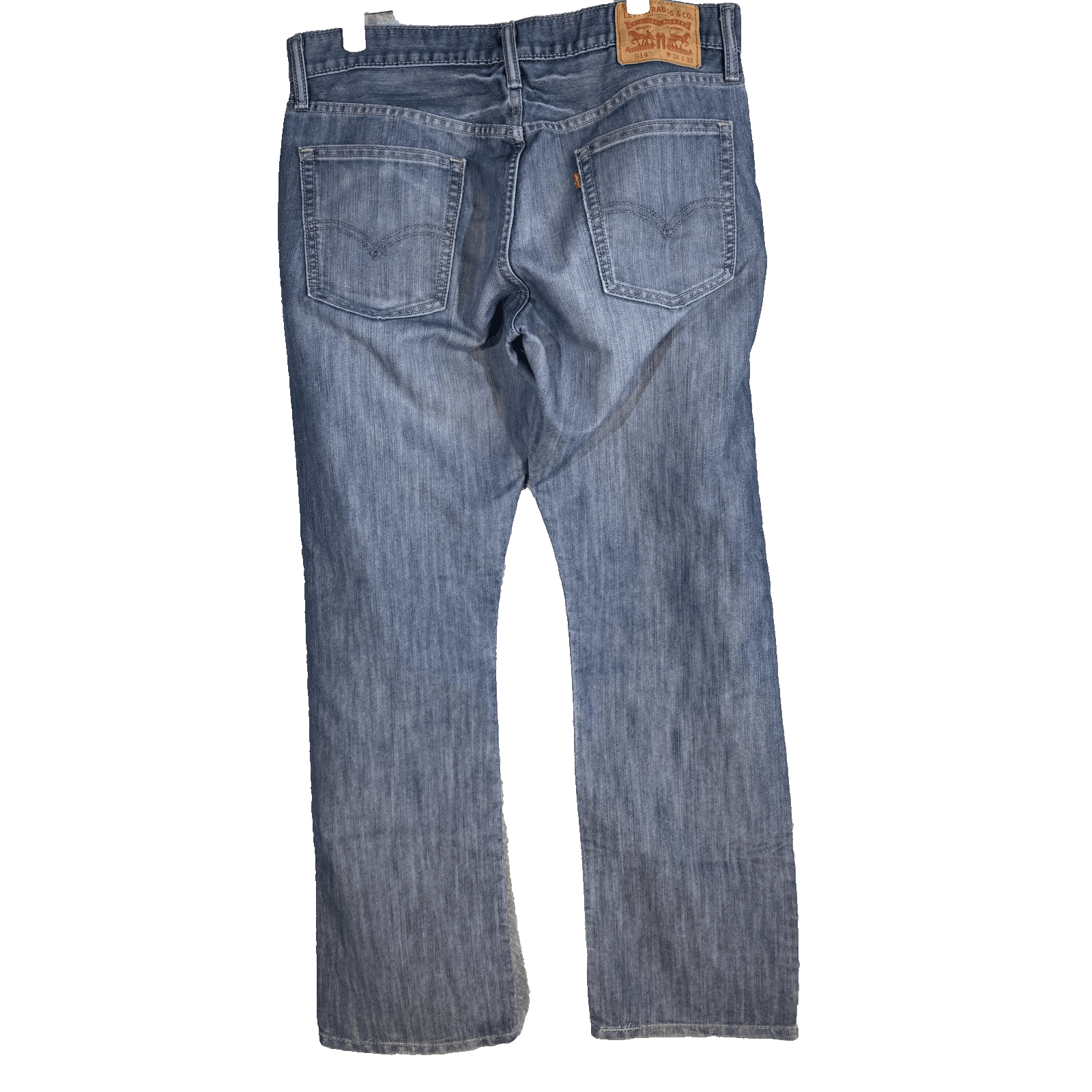 Levis 514 Jeans Mens 34x32 Blue Whiskered Straight Leg Denim Pants Worn Hem - Thumbnail 2