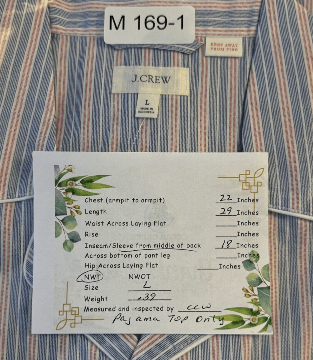 J.Crew Men’s Large Blue & Red Stripe Short Sleeve Cotton Pajama Shirt Bu M 169 - Thumbnail 8