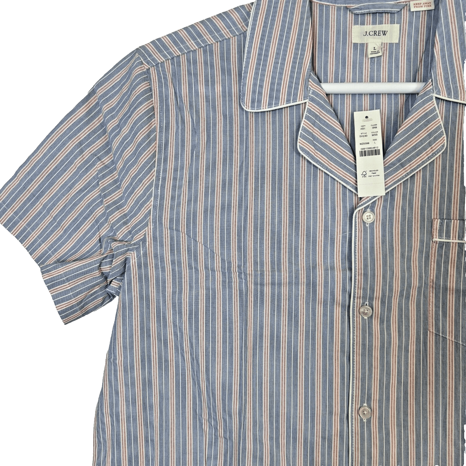 J.Crew Men’s Large Blue & Red Stripe Short Sleeve Cotton Pajama Shirt Bu M 169 - Thumbnail 5