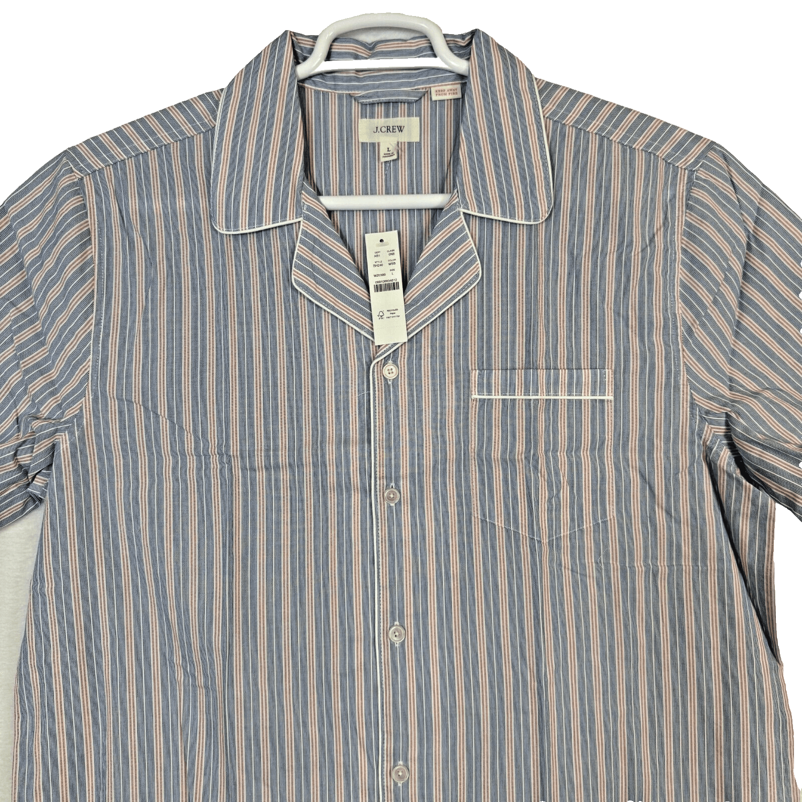 J.Crew Men’s Large Blue & Red Stripe Short Sleeve Cotton Pajama Shirt Bu M 169 - Thumbnail 6