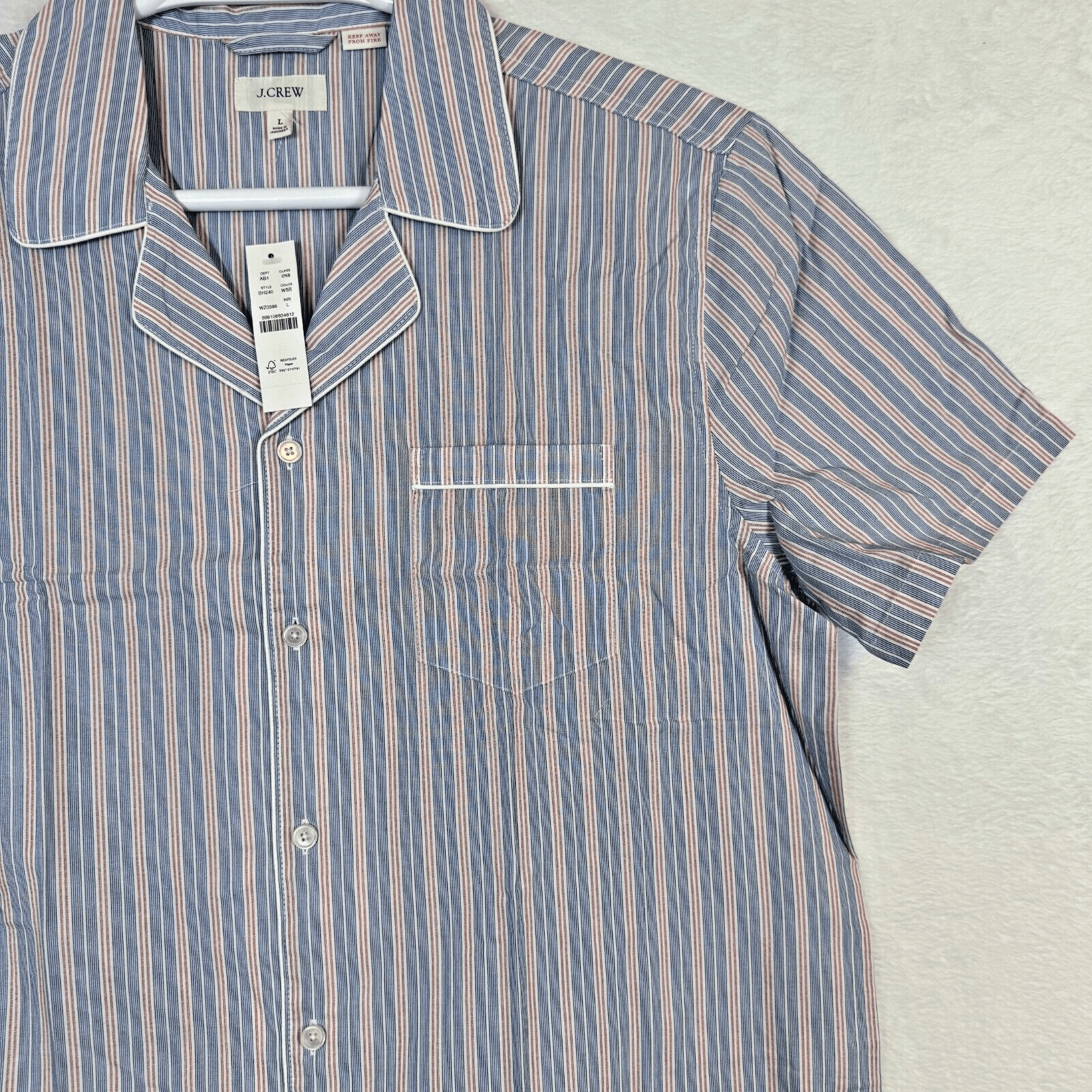 J.Crew Men’s Large Blue & Red Stripe Short Sleeve Cotton Pajama Shirt Bu M 169 - Thumbnail 7