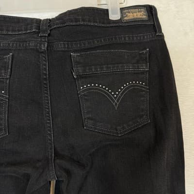 Levis 515 Boot Cut Jeans Womens 12/32 Black Rhinestone Mid Rise Stretch Denim - Thumbnail 8