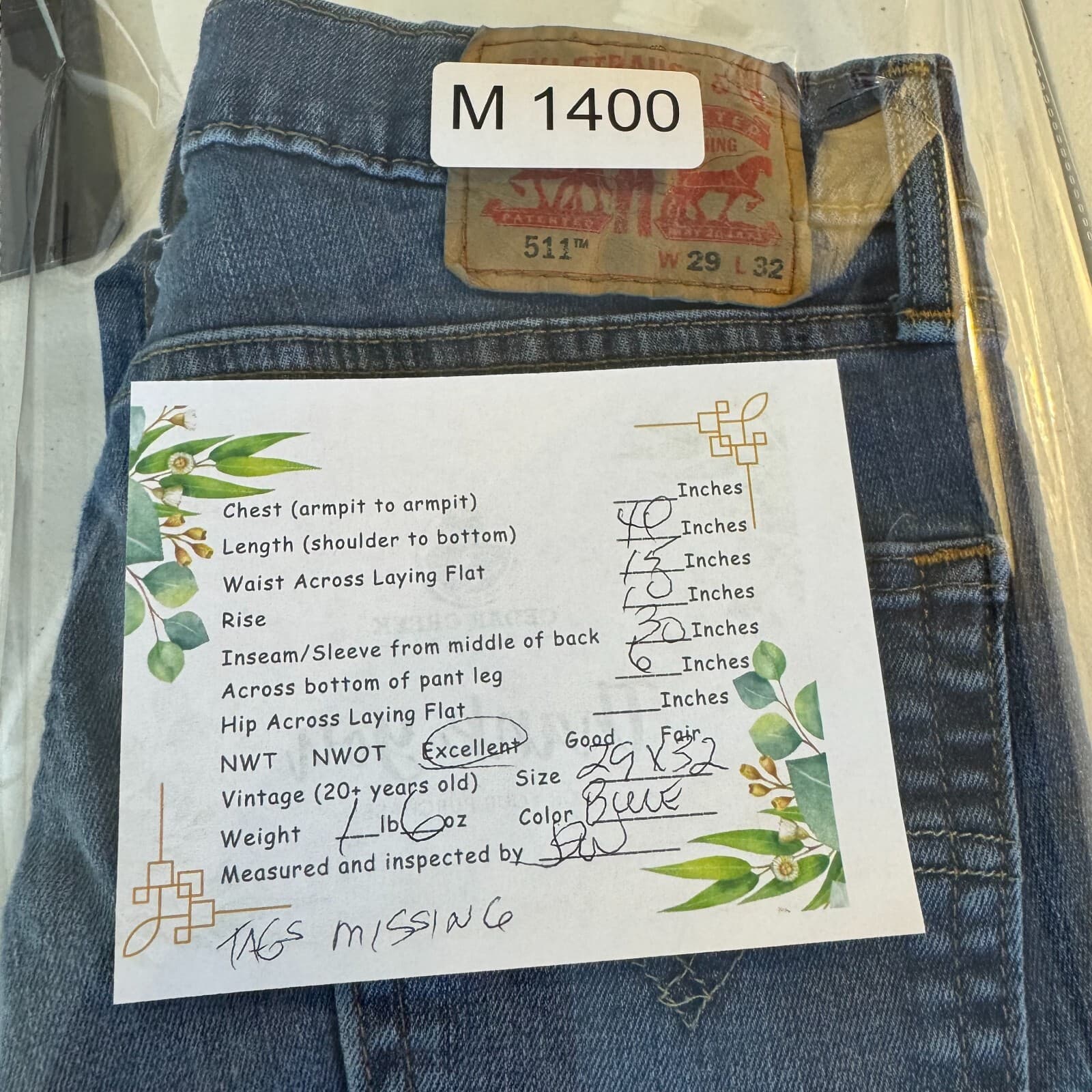 Levi’s 511 Mens Jeans Straight Leg 29x32 Blue Stretch Denim Medium Wash - Thumbnail 11