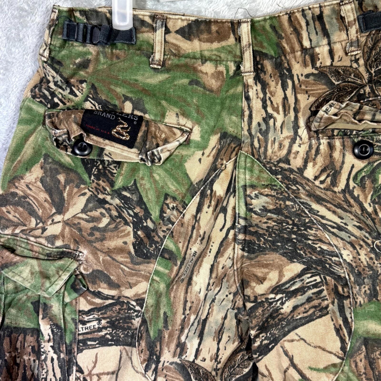 Rattlers Brand Cargo Pants Men 32 Brown Camo Cotton Hunting Outdoor Drawstring - Thumbnail 6