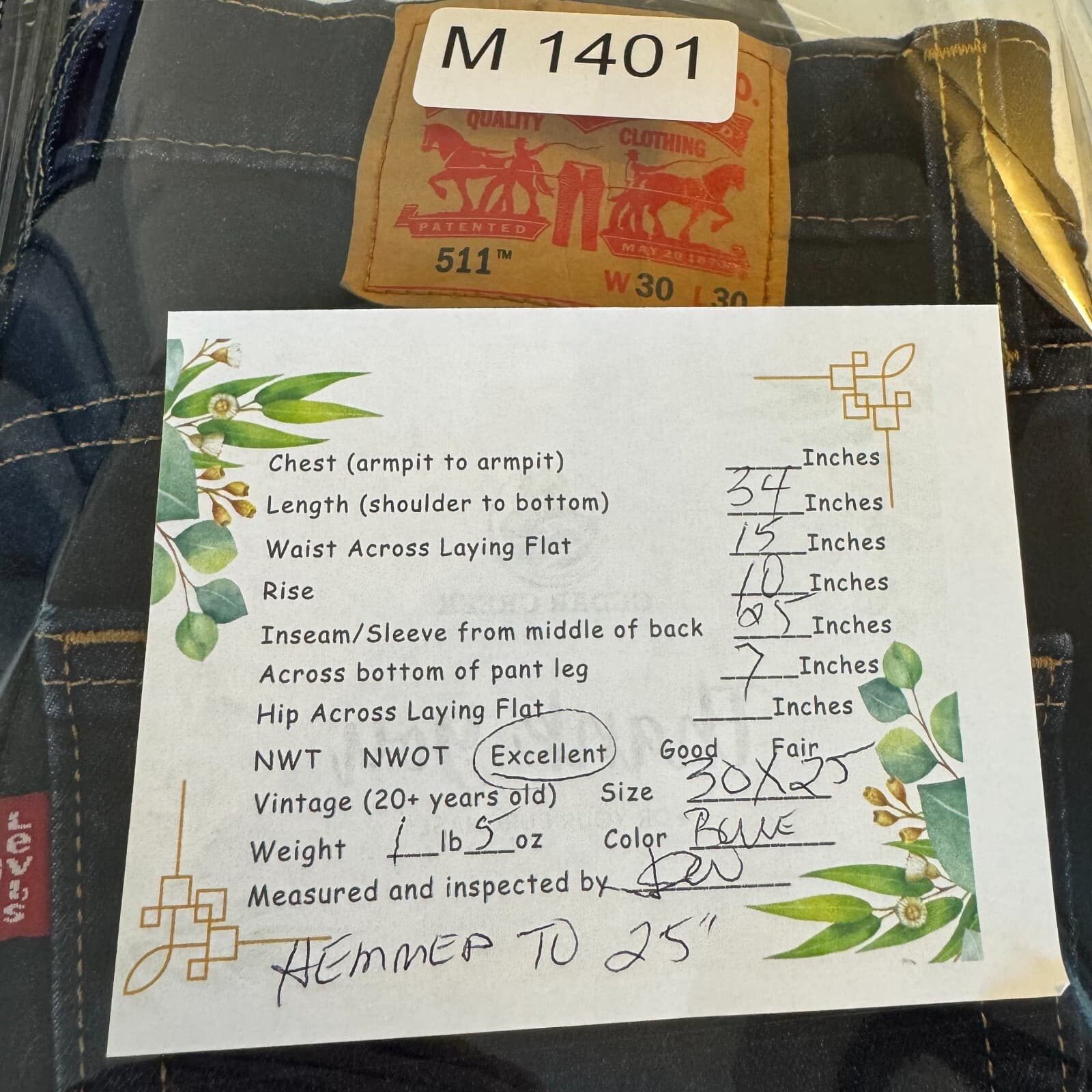 Levi’s 511 Mens Jeans Straight Leg 30x30 Blue Stretch Denim Dark Wash - Thumbnail 8