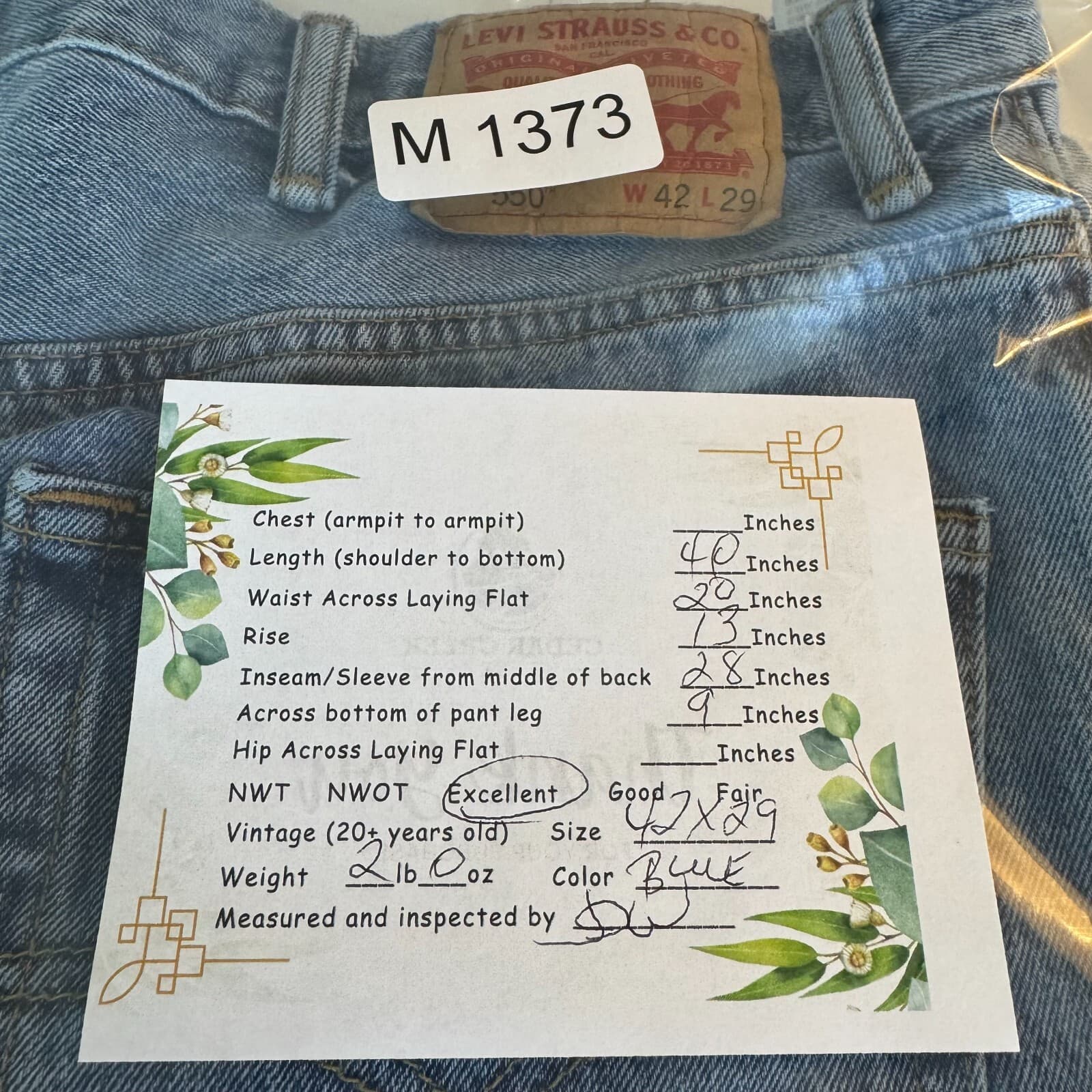 Levi’s 550 Men’s Jeans 44x29 Relaxed Straight Blue Denim Medium Wash - Thumbnail 9