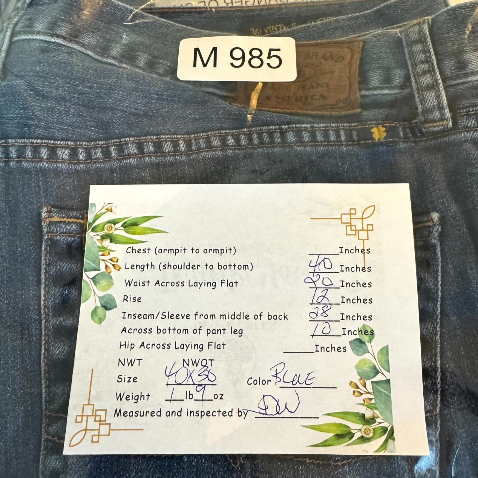 Lucky Brand 361 Jeans Men 40X30 Blue Denim Vintage Straight Leg Mid-Rise Stretch - Thumbnail 8