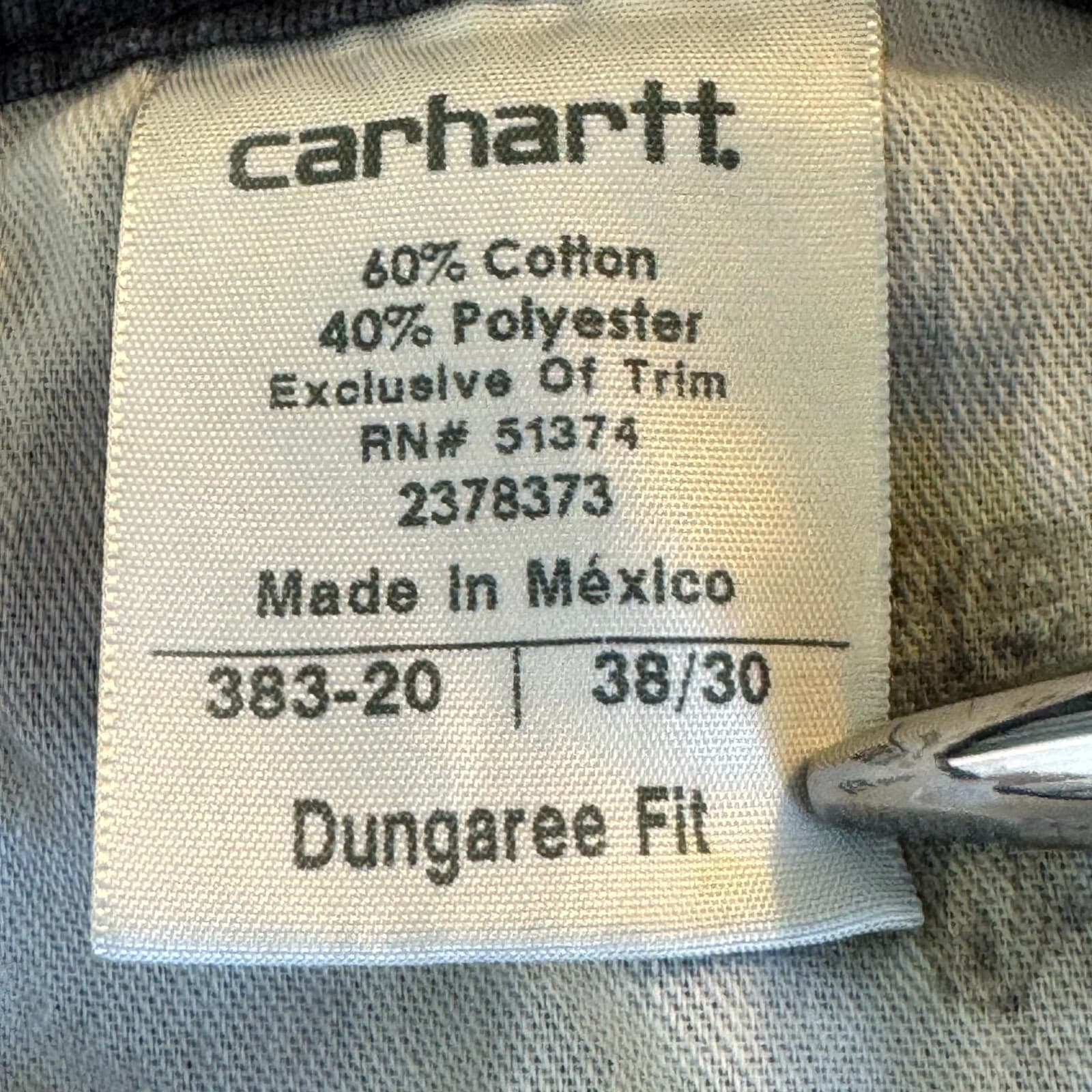 Carhartt 383-20 Dungaree Pants Mens 38x30 Navy Canvas Carpenter Workwear - Thumbnail 7