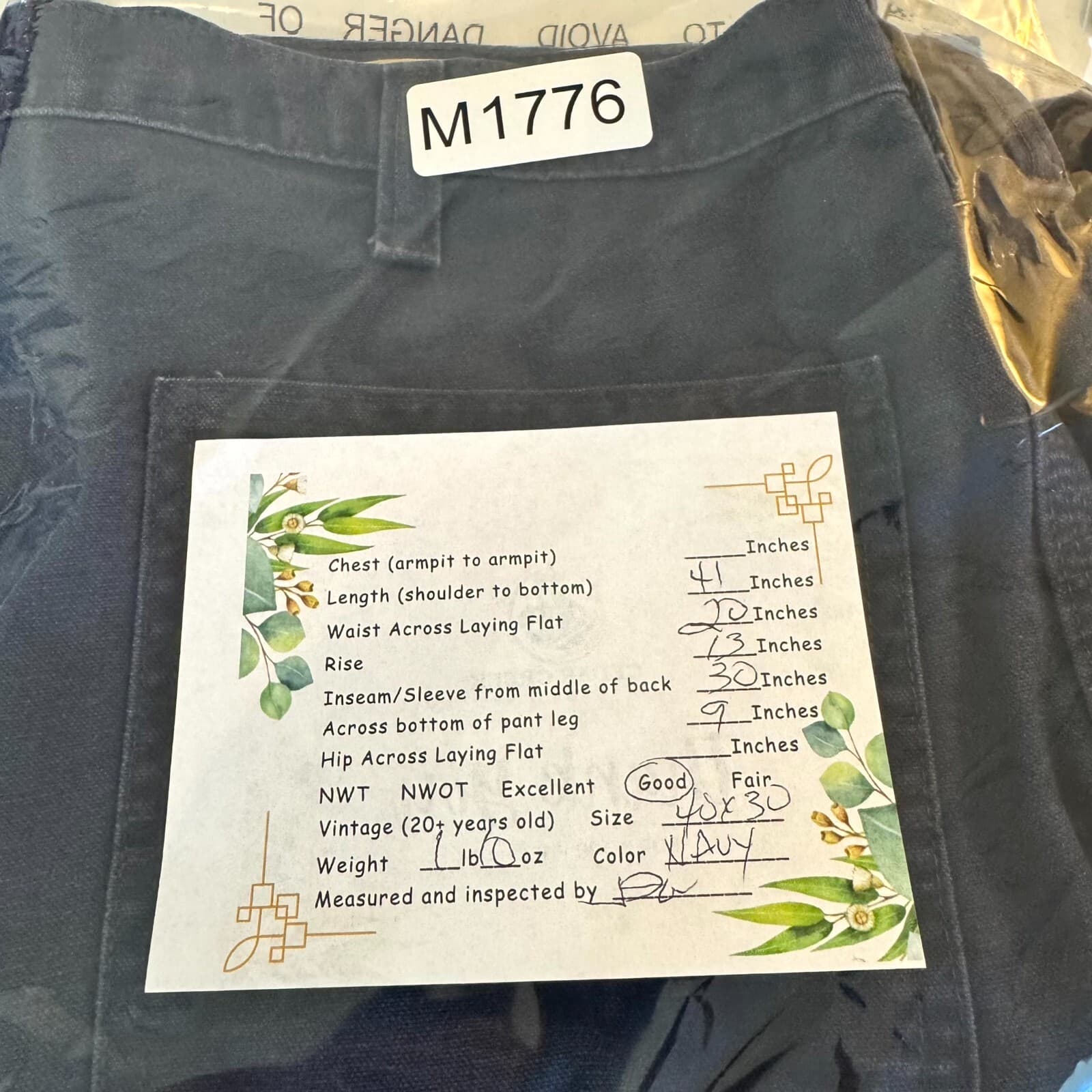 Carhartt 383-20 Dungaree Pants Mens 40x30 Navy Canvas Carpenter Workwear - Thumbnail 7