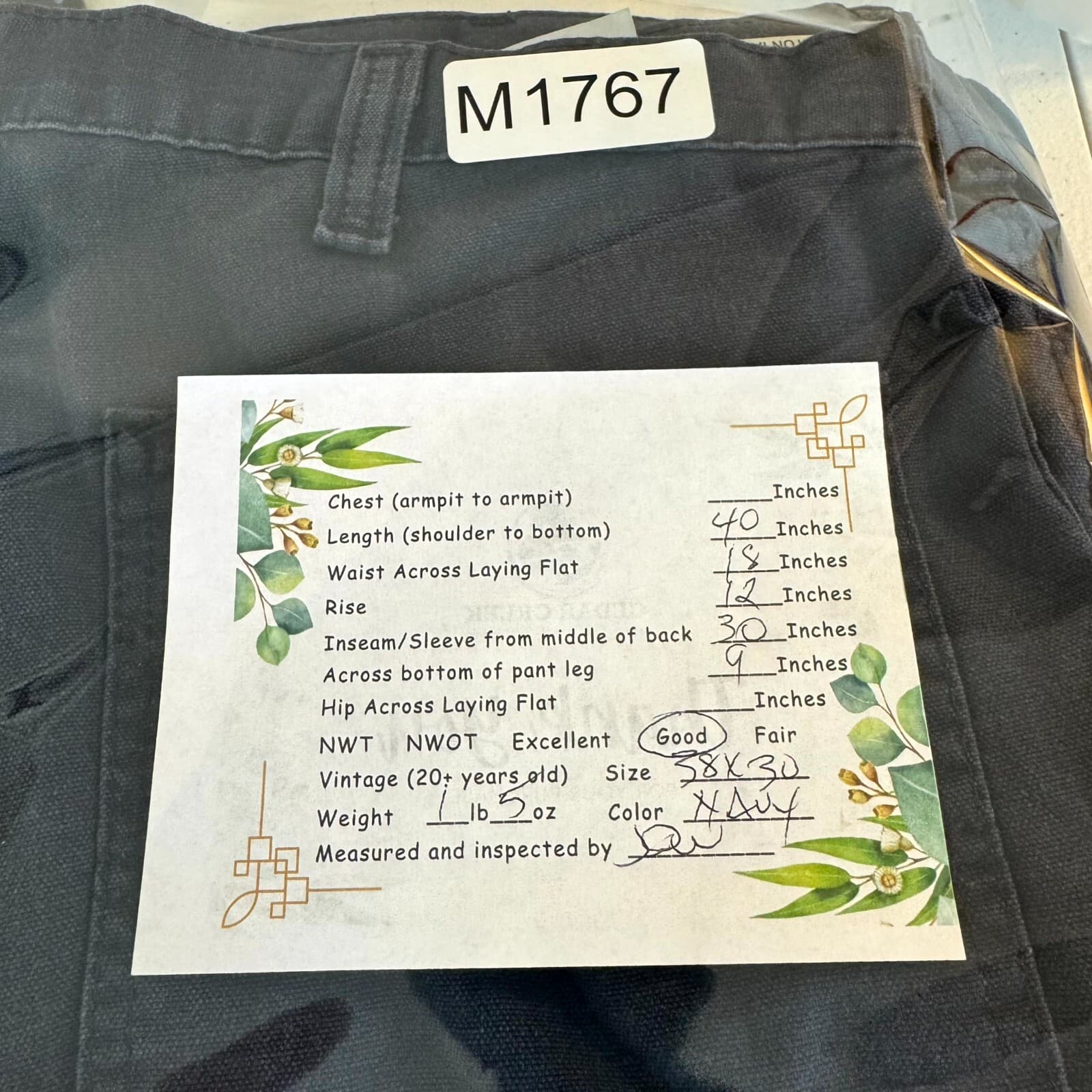 Carhartt 383-20 Dungaree Pants Mens 38x30 Navy Canvas Carpenter Workwear - Thumbnail 8