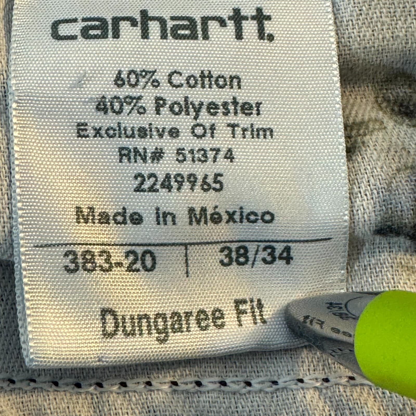 Carhartt 383-20 Dungaree Pants Mens 38x34 Navy Canvas Carpenter Workwear - Thumbnail 6