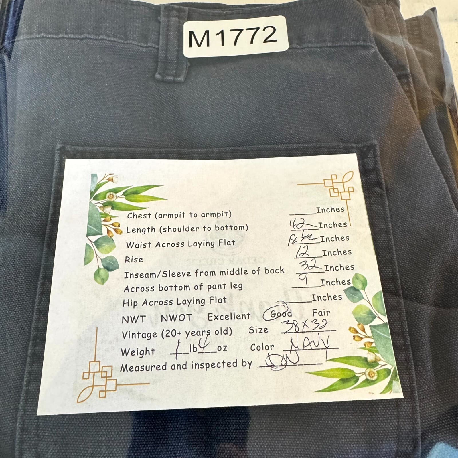 Carhartt 383-20 Dungaree Pants Mens 38x32 Navy Canvas Carpenter Workwear - Thumbnail 7