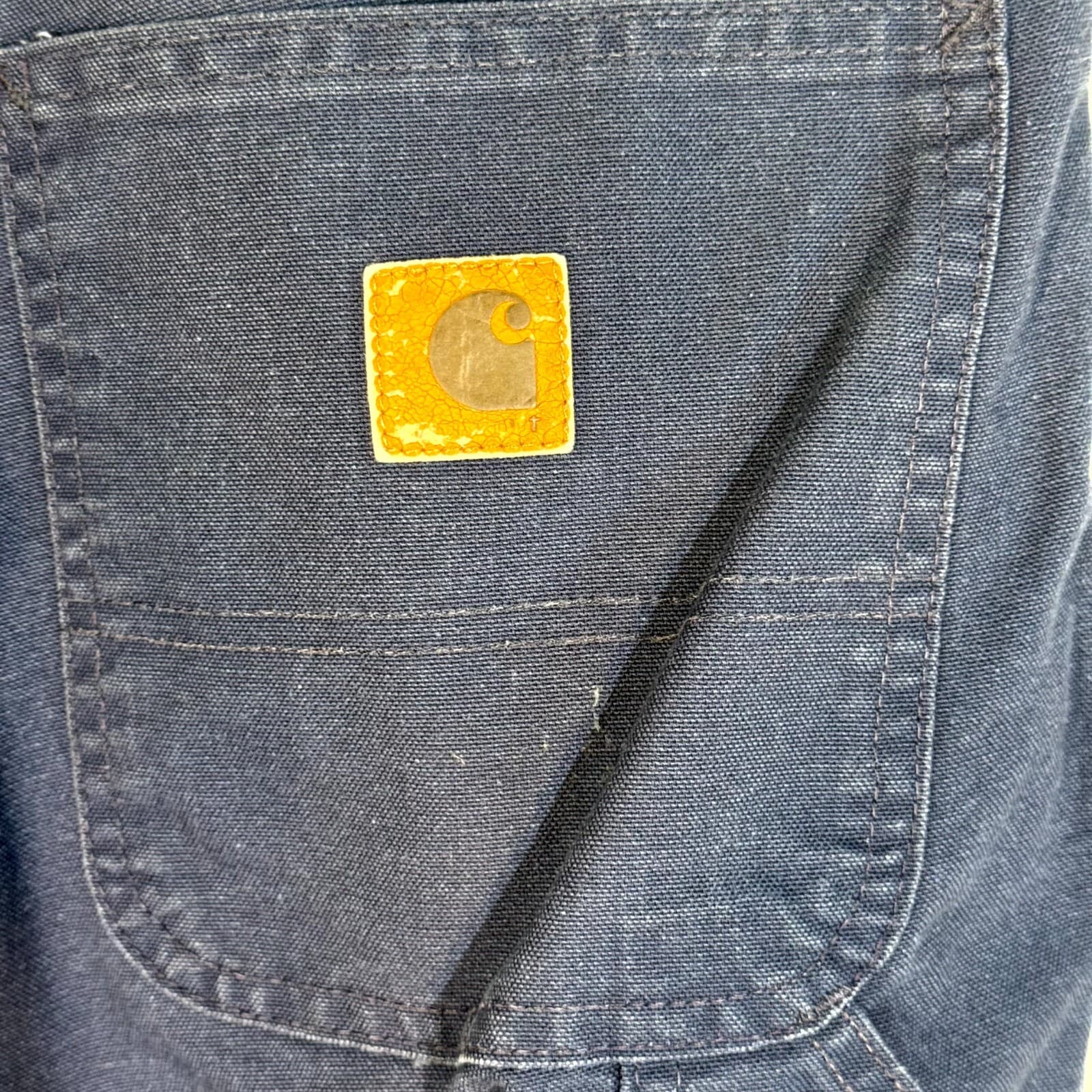 Carhartt 383-20 Dungaree Pants Mens 40x30 Navy Canvas Carpenter Workwear - Thumbnail 4