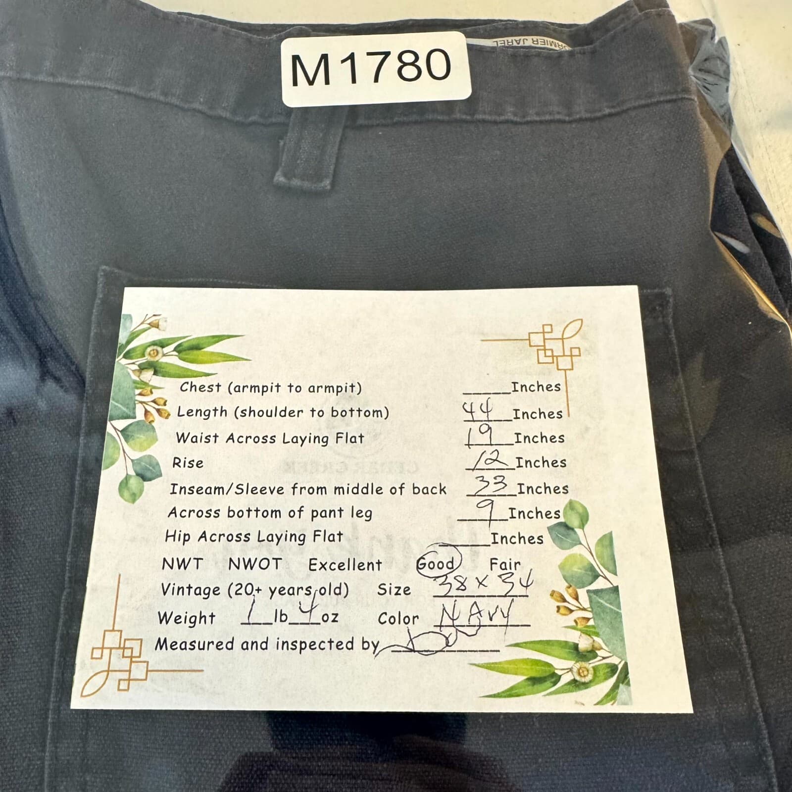 Carhartt 383-20 Dungaree Pants Mens 38x34 Navy Canvas Carpenter Workwear - Thumbnail 8