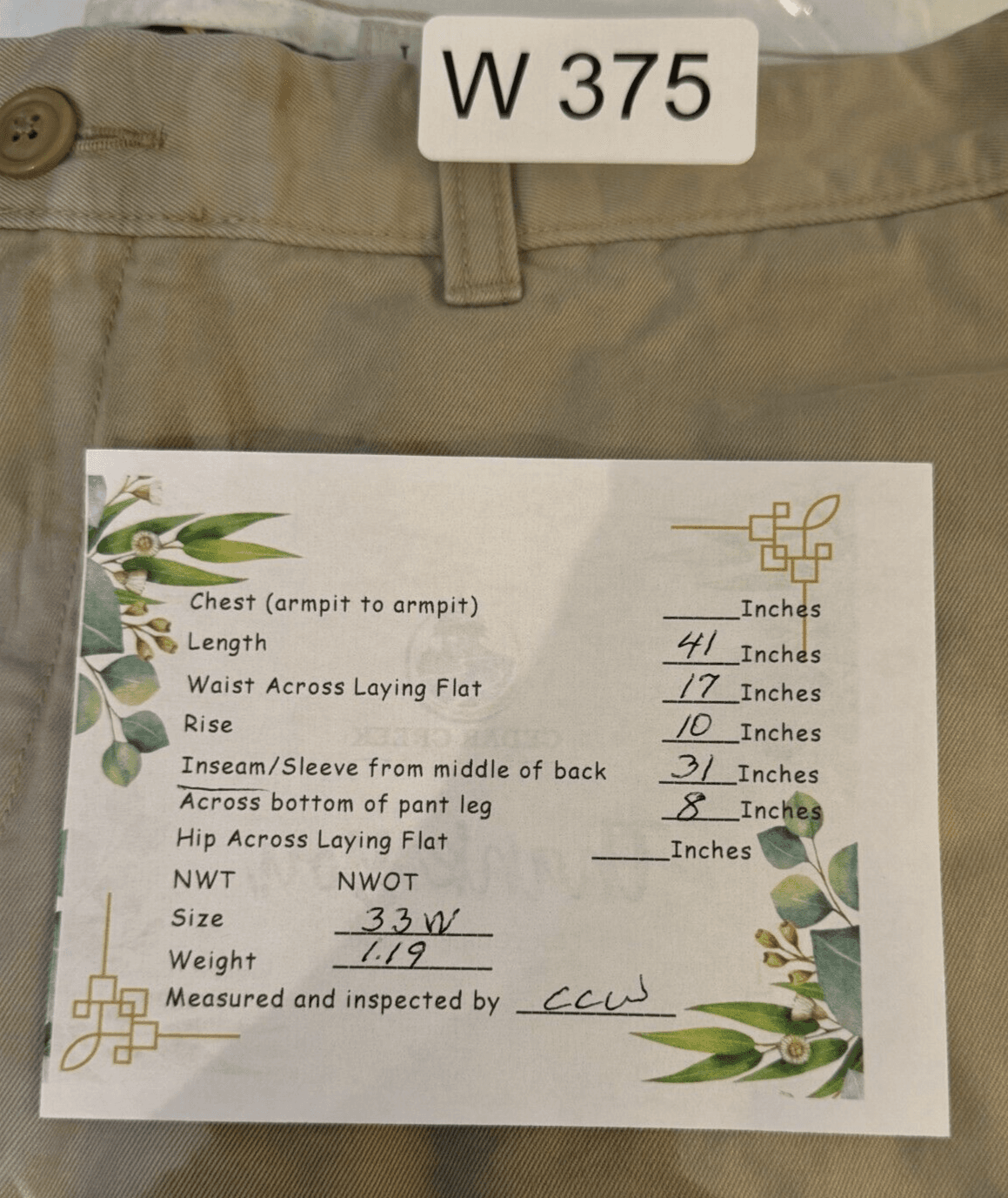 J.Crew Women’s Essential Chino Pants 33W Khaki Cotton Mid-Rise Straight Leg W375 - Thumbnail 8