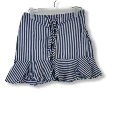 JOA Womens Mini Skirt Sz S Blue White Striped Cotton Lace-Up Zipper Closure W250 - Image 1
