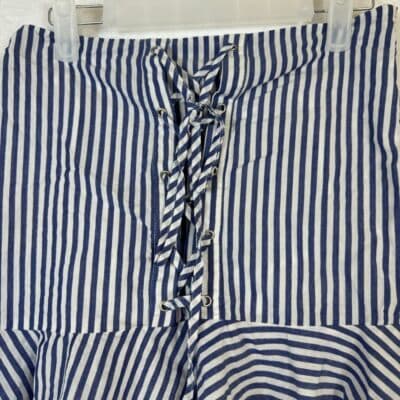 JOA Womens Mini Skirt Sz S Blue White Striped Cotton Lace-Up Zipper Closure W250 - Thumbnail 2